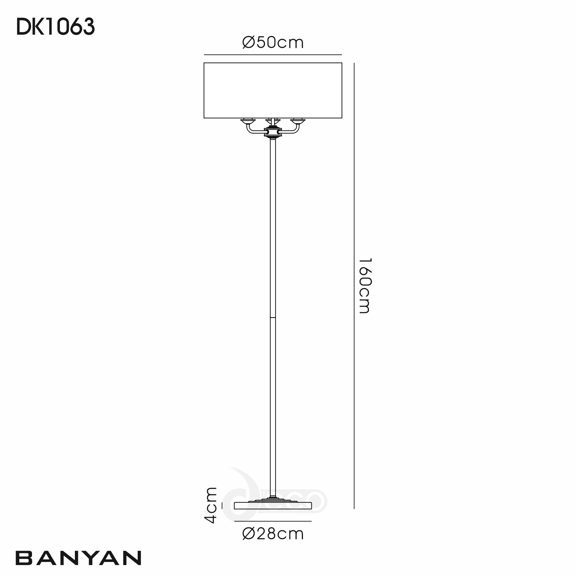 DK1063  Banyan 45cm 3 Light Floor Lamp Matt Black, Antique Gold